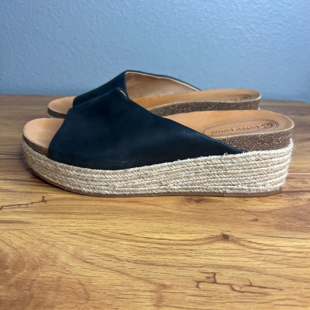Corso Como Candice Sandals Womens 8.5 Black Leather Espadrille Platform Slides